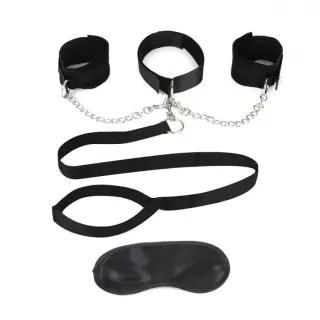 Чёрный ошейник с наручниками и поводком Collar Cuffs & Leash Set черный 