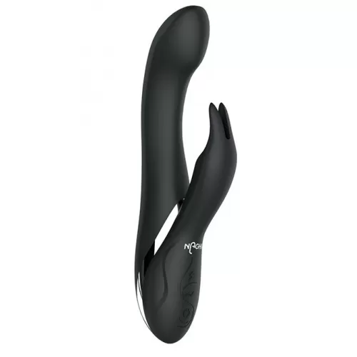 Черный вибратор-кролик NAGHI NO.33 RECHARGEABLE DUO VIBRATOR - 23 см черный 