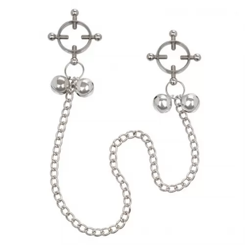 Металлические зажимы для сосков на цепочке Nipple Grips 4-Point Nipple Press with Bells серебристый 