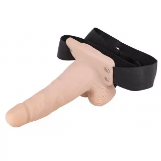 Полый страпон с вибрацией 6″ Vibration Hollow Strap-on - 17 см телесный с черным 