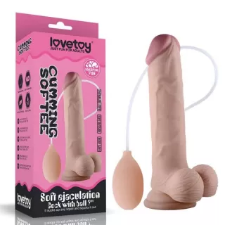 Телесный фаллоимитатор с имитацией эякуляции 9  Soft Ejaculation Cock With Ball - 22,9 см телесный 