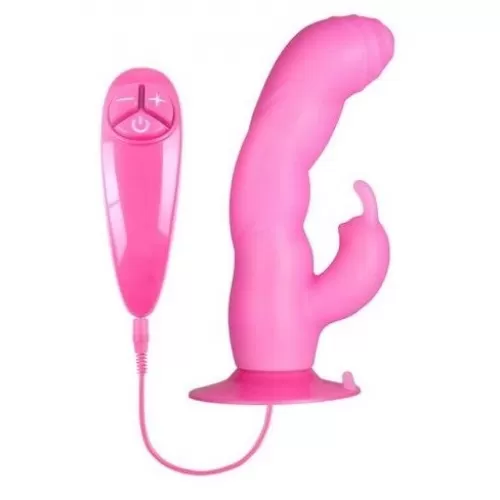 Розовый вибратор с клиторальным стимулятором BUNNY ICY - 18 см розовый 