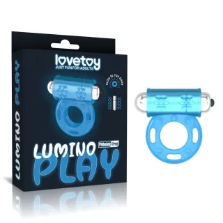 Голубое, светящееся в темноте эрекционное виброкольцо Lumino Play Vibrating Penis Ring голубой 