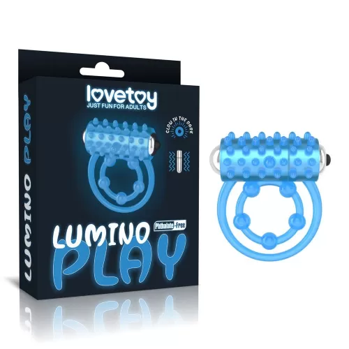 Голубое, светящееся в темноте виброкольцо Lumino Play Vibrating Penis Ring голубой 