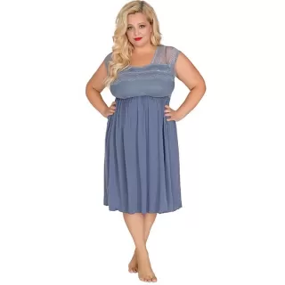 Сорочка plus size из вискозы с резинкой под грудью грязно-синий 5X