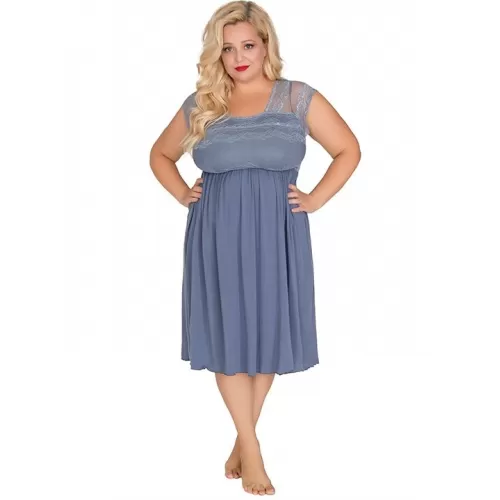 Сорочка plus size из вискозы с резинкой под грудью грязно-синий 5X