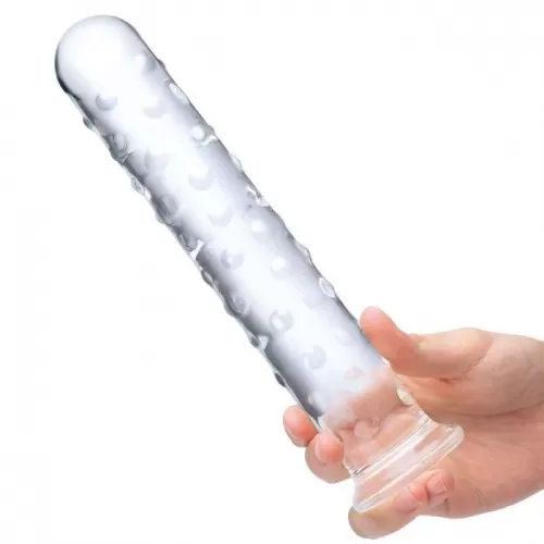 Прозрачный стеклянный фаллос с массажным рельефом 10  Extra Large Glass Dildo - 25,5 см прозрачный 