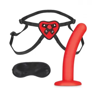 Красный поясной фаллоимитатор Red Heart Strap on Harness & 5in Dildo Set - 12,25 см красный с черным 