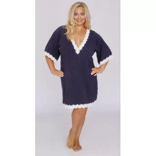 Сорочка plus size из вискозного полотна с контрастной кружевной оторочкой темно-синий 5X