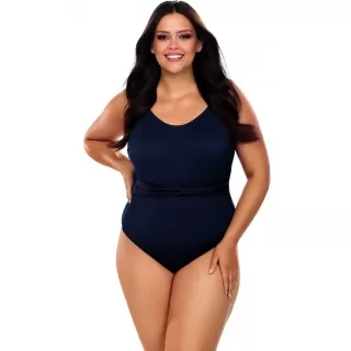 Совместный купальник plus size из ткани в рубчик темно-синий 95B/46