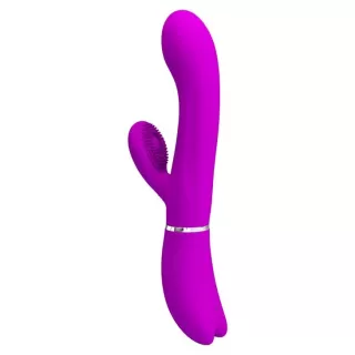 Лиловый вибратор-кролик с подвижной клиторальной щеточкой Clitoris Vibrator - 20,8 см лиловый 