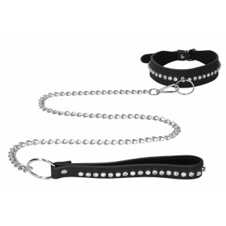 Черный ошейник с поводком Diamond Studded Collar With Leash черный 