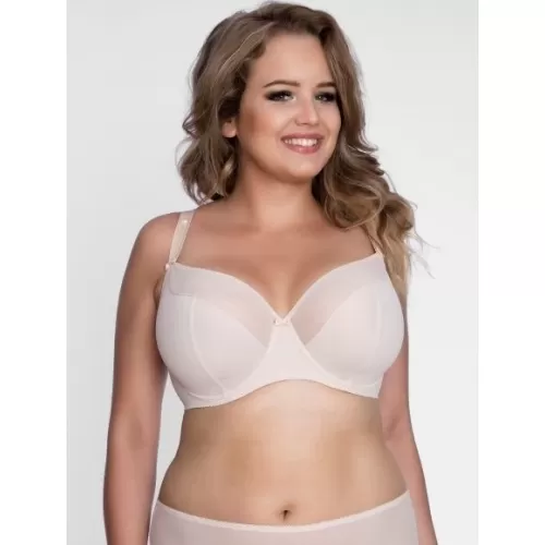 Однотонный бюстгальтер на косточках с мягкой чашкой plus size телесный 105D