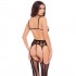 Эротический комплект 3 Piece Sheer Striped Bra Thong & Garter Belt Set черный M-L