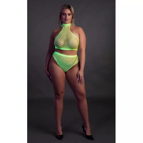 Эффектный зеленый комплект Turtle Neck and High Waist Slip зеленый XL-4XL