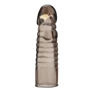 Дымчатая насадка-удлинитель Ribbed Realistic Penis Enhancing Sleeve Extension - 15,2 см серый 