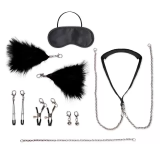 Большой эротический набор из 12 предметов Interchangeable Collar & Nipple Clips Set черный 