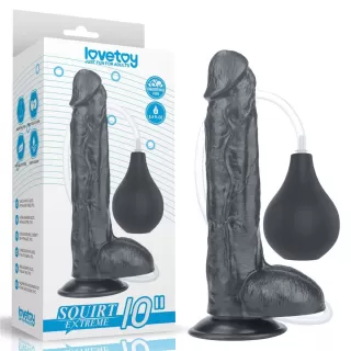 Черный фаллоимитатор-гигант с грушей 10 Squirt Extreme Dildo - 25,5 см черный 