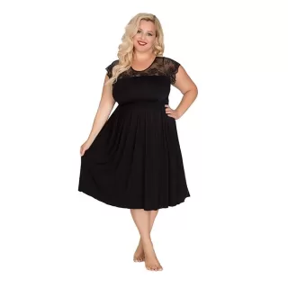 Сорочка plus size с короткими кружевными рукавчиками черный 5X