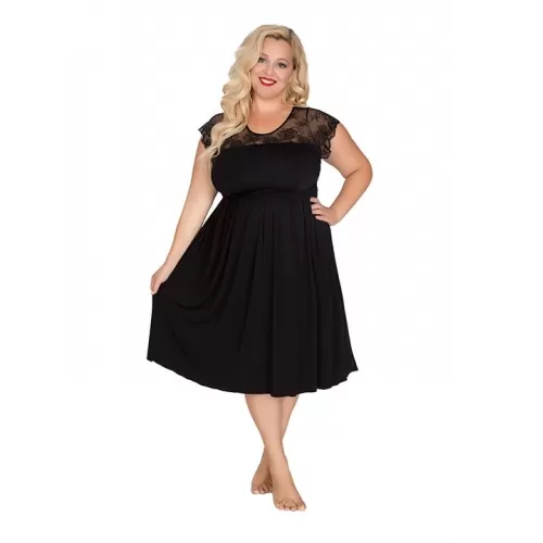 Сорочка plus size с короткими кружевными рукавчиками черный 6X