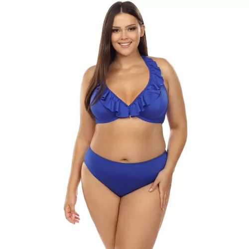 Раздельный купальник plus size с игривой оборкой на лифе синий 70H/36