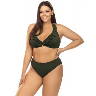 Игривый купальник plus size с оборкой на лифе хаки 75G/38