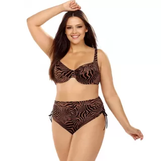 Раздельный купальник plus size с полосками зебры коричневый 85G/42