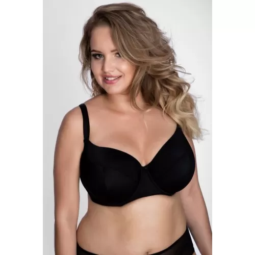 Однотонный бюстгальтер plus size на косточках с чашками из микрофибры черный 100E