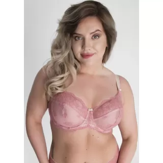 Бюстгальтер на косточках с мягкими гипюровыми чашками plus size розовый 75K