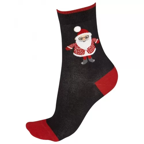 Новогодние хлопковые носки с Сантой Клаусом Christmas Socks черный S-M-L