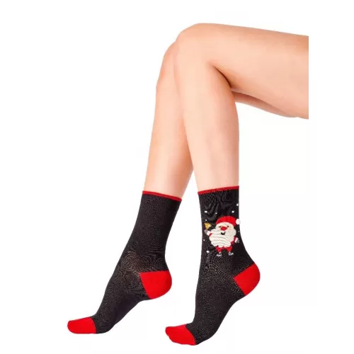 Новогодние хлопковые носки с веселым Сантой Christmas Socks черный S-M-L