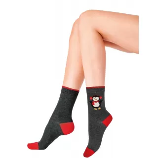 Хлопковые носочки с веселым пингвином Christmas Socks серый S-M-L