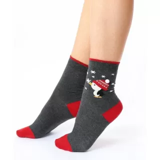 Хлопковые носки с веселым пингвином Christmas Socks серый S-M-L