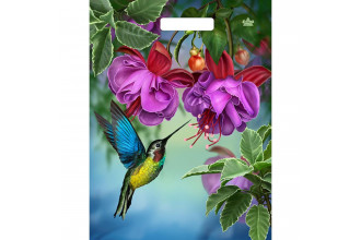 Пакет с принтом в виде колибри в цветах с вырубной ручкой (31х40 см)