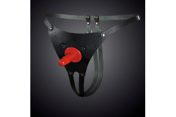 Чёрные кожаные универсальные трусики со штырьком для насадок