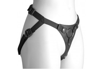 Черный женский пояс-трусики с кольцом для фиксации насадок