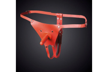 Красные кожаные универсальные трусики со штырьком для насадок