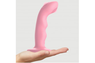 Розовая насадка-стимулятор Strap-On-Me Tapping Dildo Wave