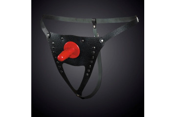 Черные кожаные универсальные трусики со штырьком для насадок и вырезом