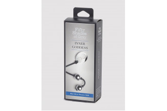 Серебристые шарики Inner Goddess Mini Silver Pleasure Balls 85g на черном силиконовом шнурке