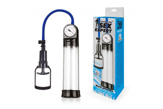Прозрачная вакуумная помпа Sex Expert с манометром
