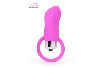 Розовый вибромассажер с рельефной поверхностью и петелькой