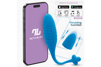 Синее интерактивное виброяйцо с поступательными движениями Thrusting Egg