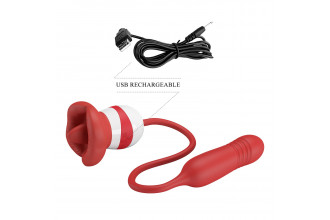 Красное продолговатое виброяицо Ashlynn с клиторальным стимулятором