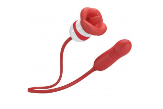 Красное продолговатое виброяицо Ashlynn с клиторальным стимулятором