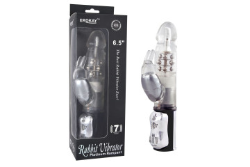 Вибратор Classicle Rabbit Silver с ротацией - 24 см.